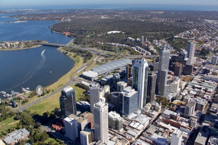 Aerial Image of PERTH CBD LOOKING ALL THE WAY TO THE OCEAN