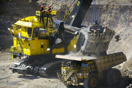 Aerial Image of MINING SHOVEL UNLOADING INTO TRUCK