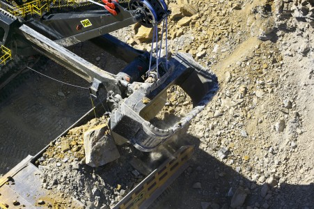 Aerial Image of MINING SHOVEL UNLOADING INTO TRUCK
