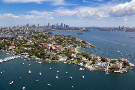 Aerial Image of WUNULLA ROAD, POINT PIPER WITH CBD