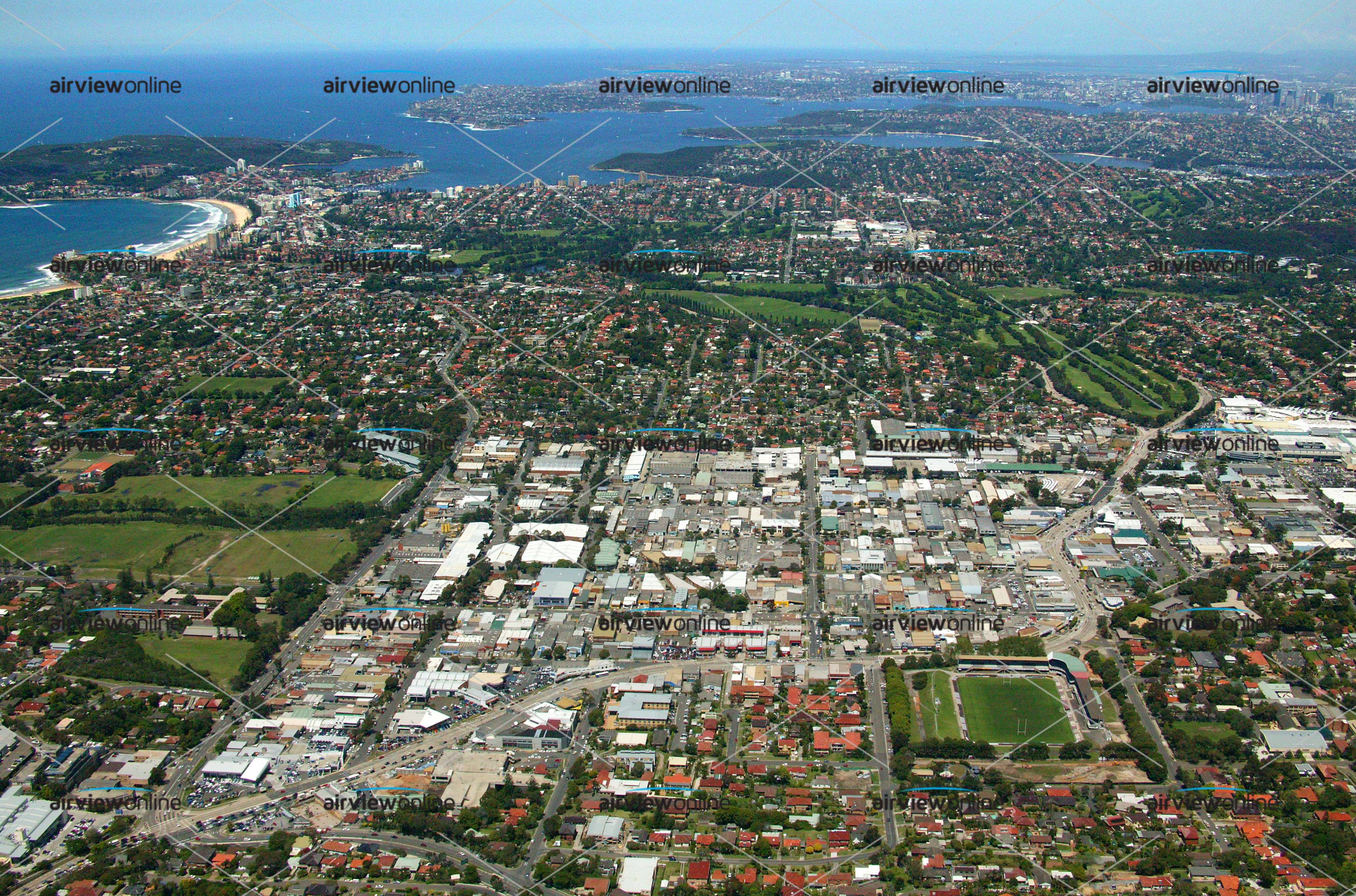 Aerial Photography Brookvale Oval and Industrial area - Airview Online