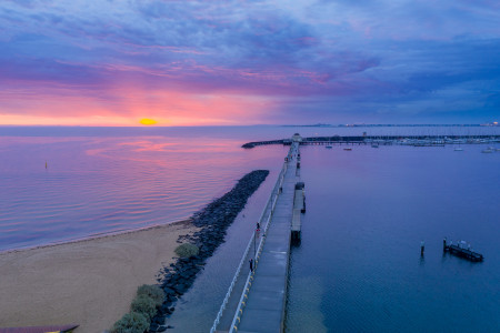 Aerial Image of SUNSET OVER THE ST KILDA PIER