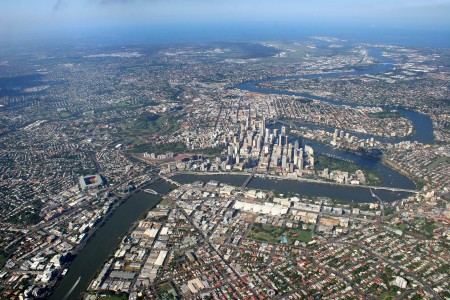 Aerial Image of BRISBANE CITY AND RIVER.