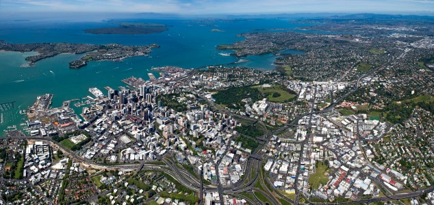 Aerial Image of AUCKLAND CBD LOOKING EAST TO RANGITOTO