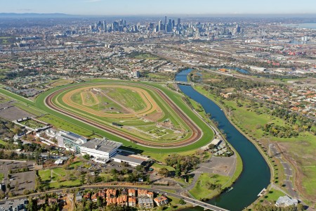 Aerial Image of FLEMINGTON RACECOURSE LOOKING SOUTH-EAST TO MELBOURNE CBD
