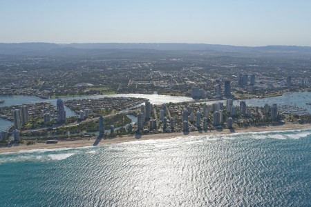 Aerial Image of SURFERS PARADISE BEACH LOOKING WEST TO SOUTHPORT