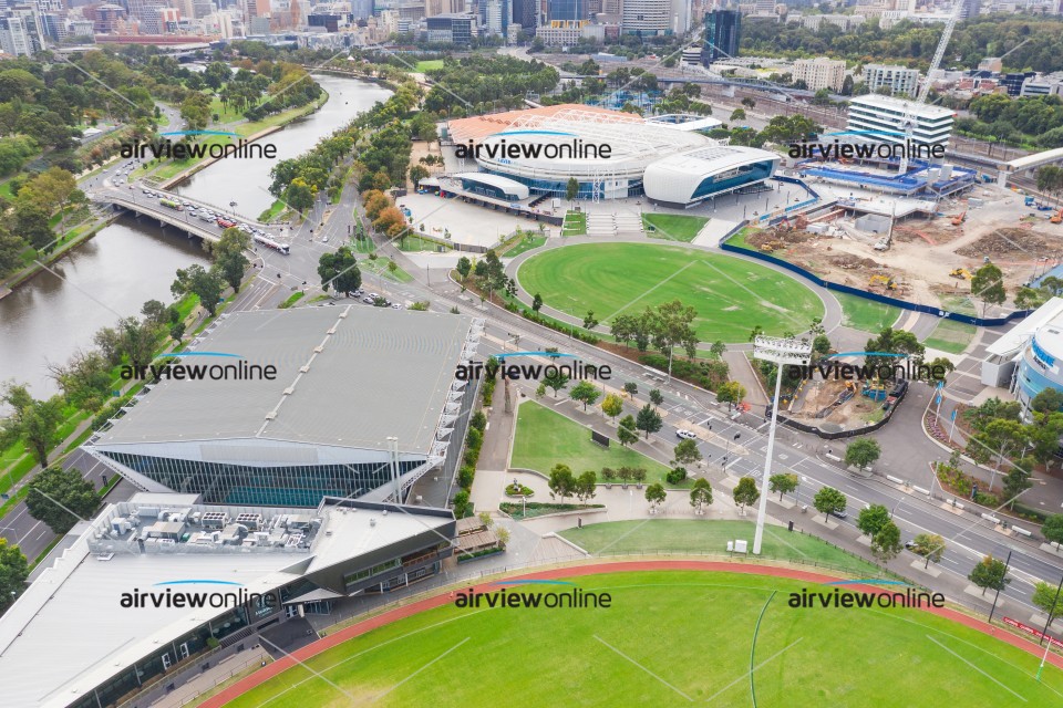 Aerial Photography The Glasshouse and Melbourne Park Airview Online
