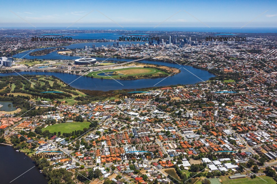 Aerial Photography Maylands to Perth CBD and Optus Stadium - Airview Online