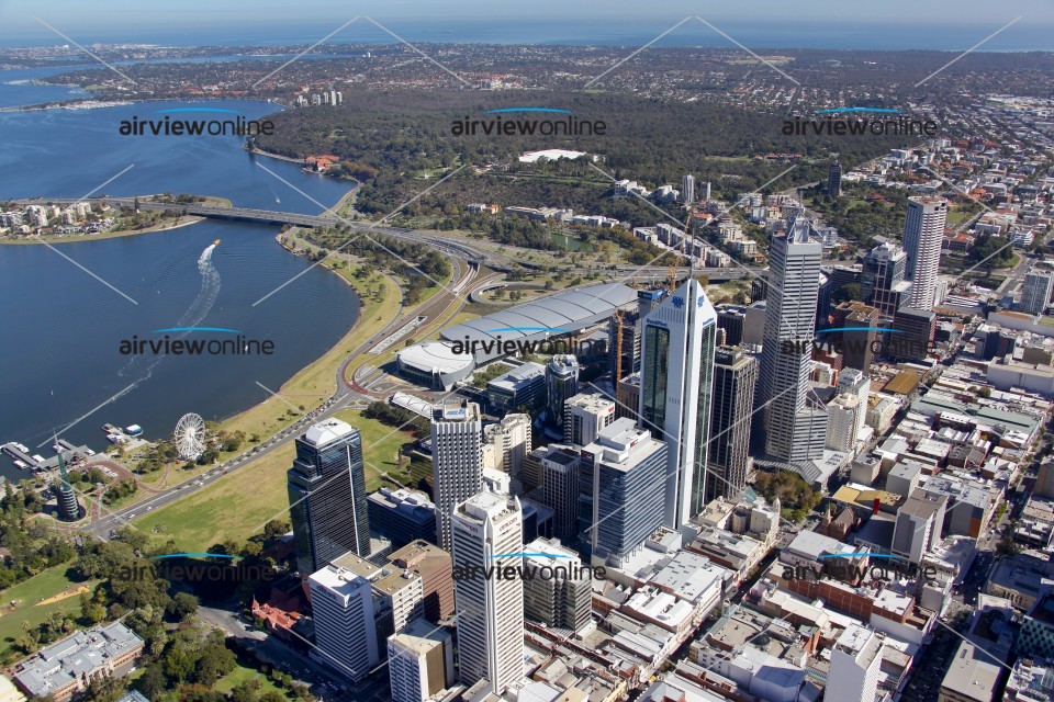 Aerial Image of Perth CBD looking all the way to the Ocean