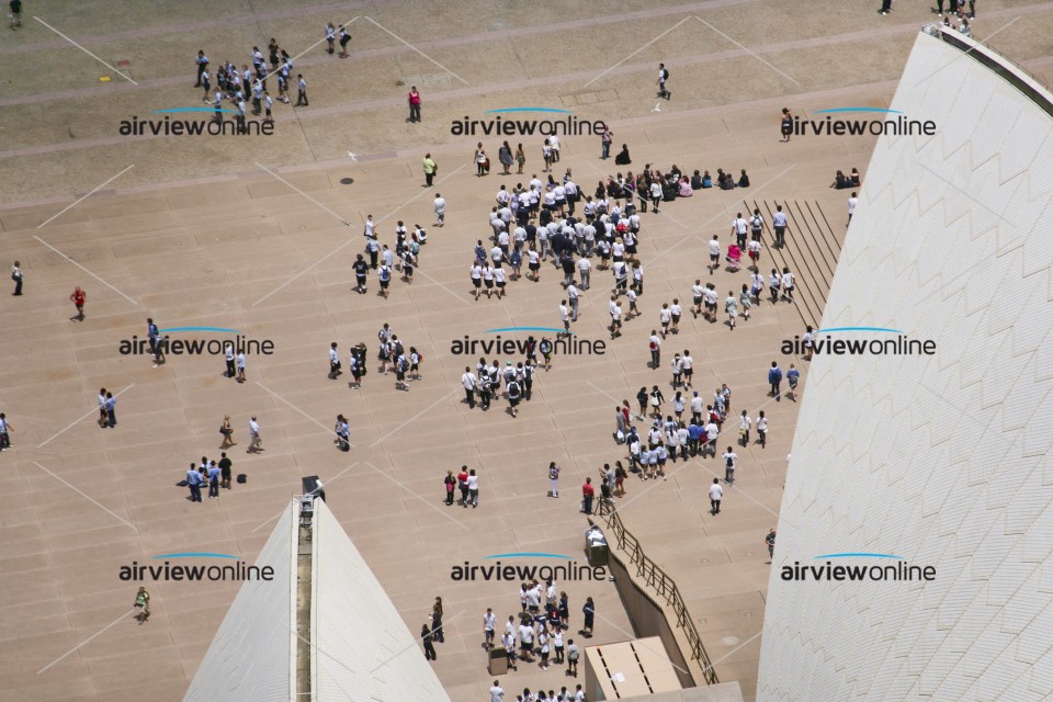 Aerial Image of School Children On The Opera House Steps