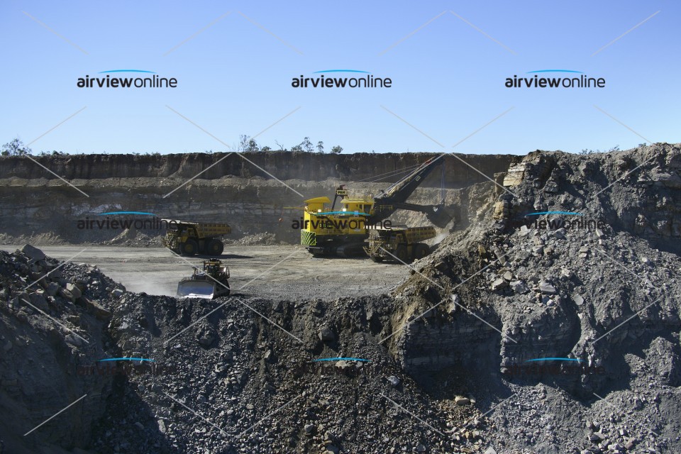 Aerial Image of Mining Shovel and Dump Truck