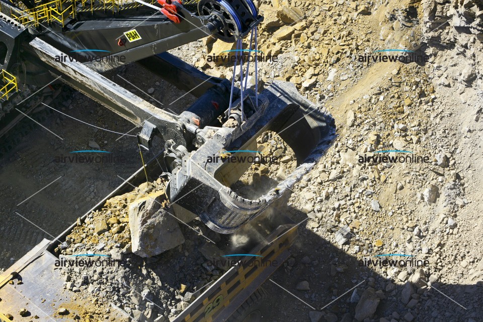 Aerial Image of Mining Shovel unloading into truck