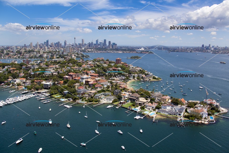 Aerial Image of Wunulla Road, Point Piper with CBD
